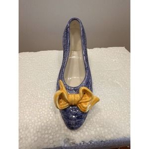 Seymour Manning Hand Painted Blue Italian Porcelain Shoe Yellow Bow 6.25 inches